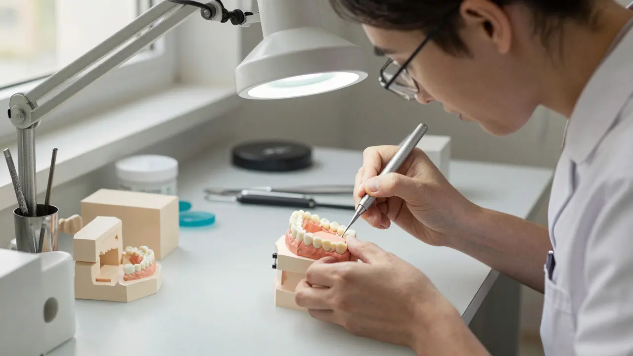Technik v laboratoři vyrábí keramické fazety