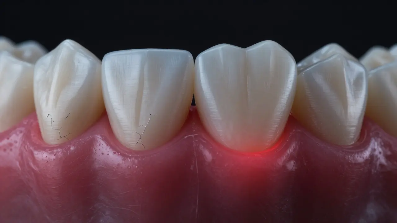 Konceptuální zobrazení tlaku na zubní korunku při broušení