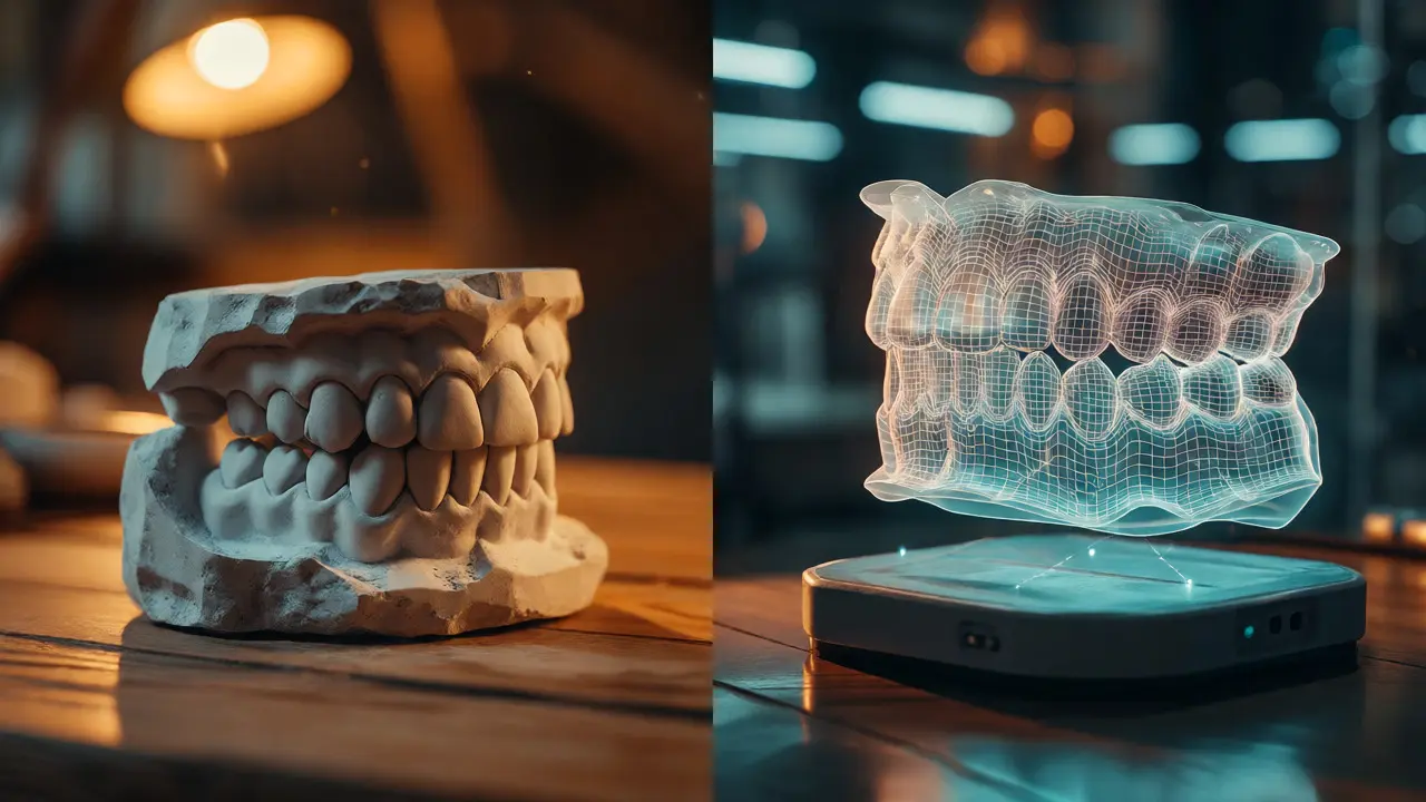 Porovnání sádrového modelu zubů a digitálního 3D skenu